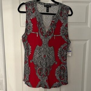 INC Red, Black and White Sleeveless Top